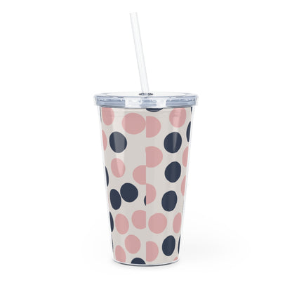 Polka Dotted Plastic Tumbler with Straw