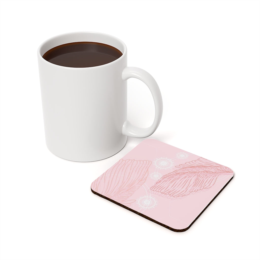 Pink Leaf Hippie Pattern Coaster Cork Back