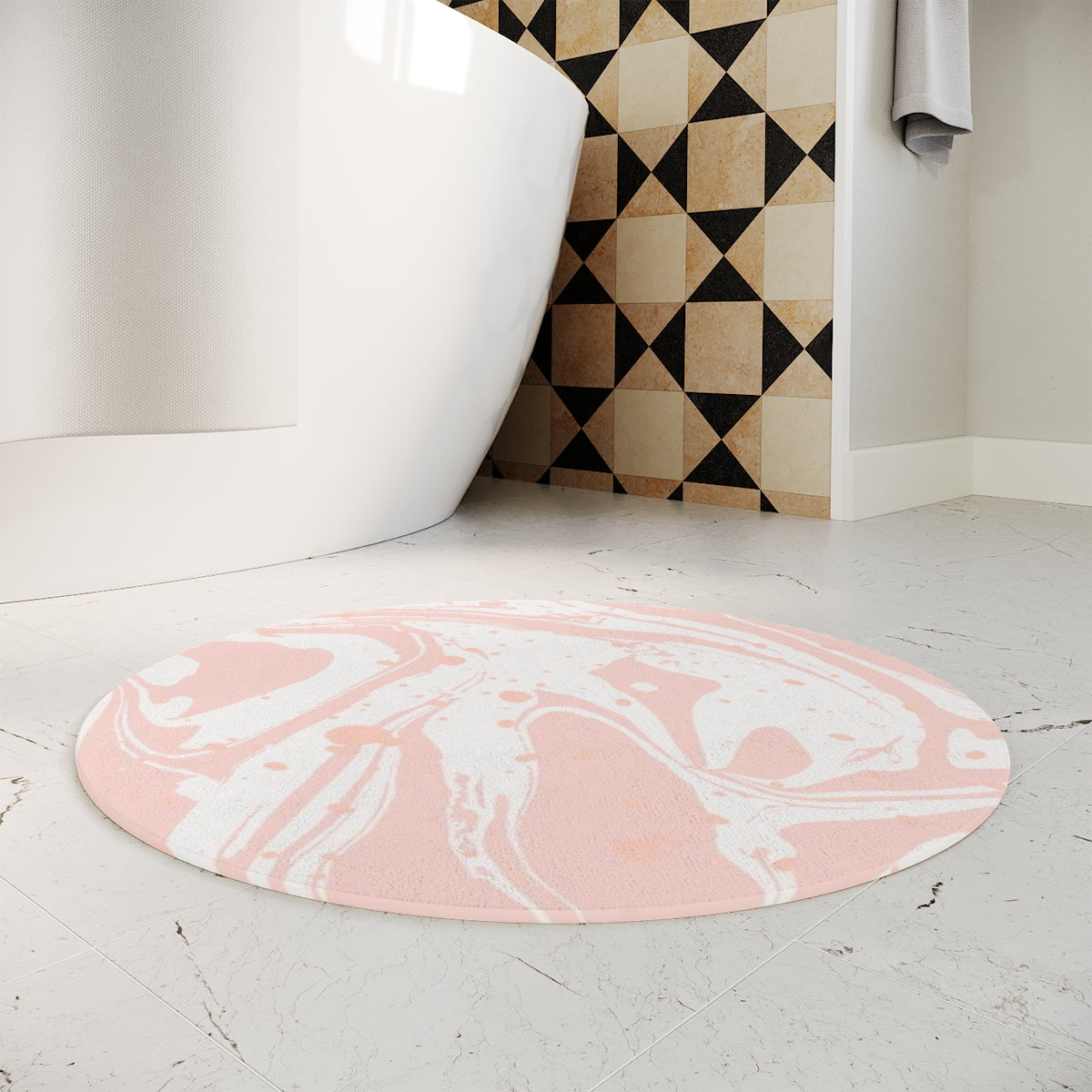 Pink Marble Splat Polyester Bath Mat