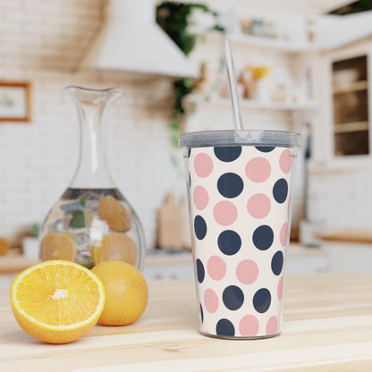 Polka Dotted Plastic Tumbler with Straw