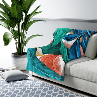 Vibrant Leaf Pattern Sherpa Fleece Blanket