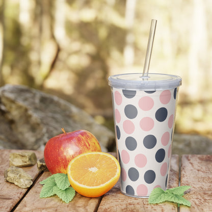 Polka Dotted Plastic Tumbler with Straw