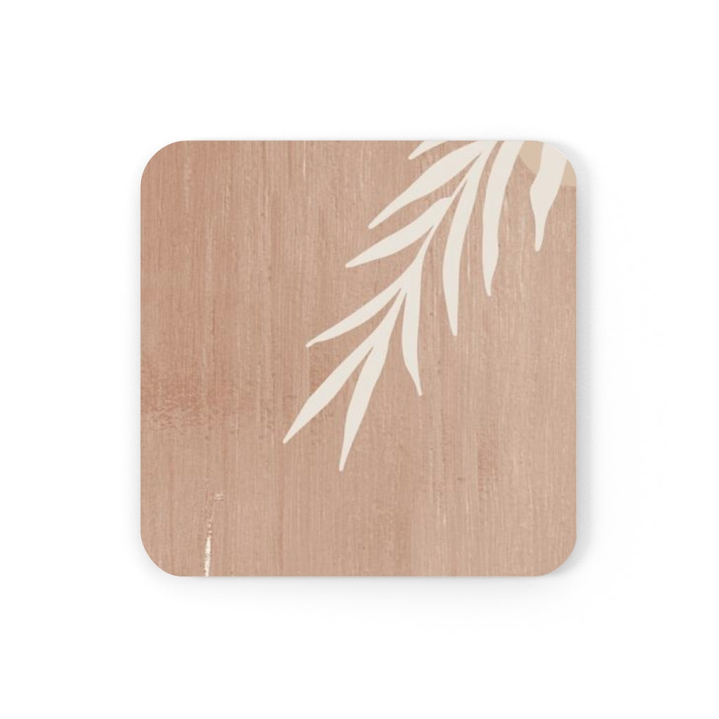 Wooden Leaf Pattern Coaster Cork Back