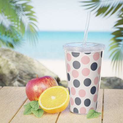 Polka Dotted Plastic Tumbler with Straw