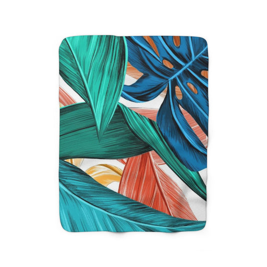 Vibrant Leaf Pattern Sherpa Fleece Blanket