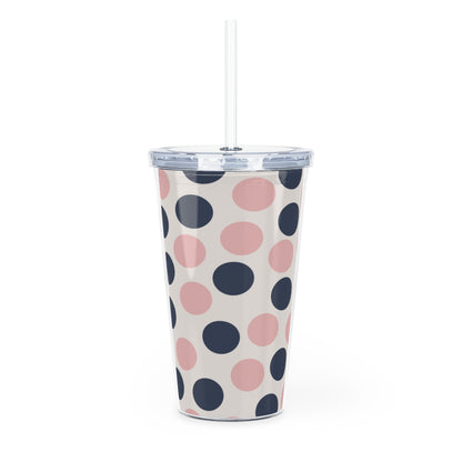 Polka Dotted Plastic Tumbler with Straw