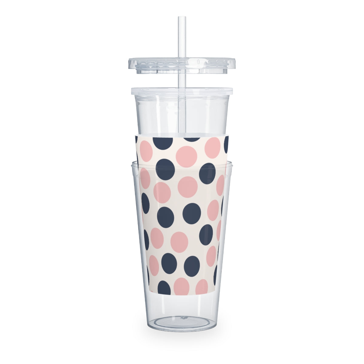 Polka Dotted Plastic Tumbler with Straw