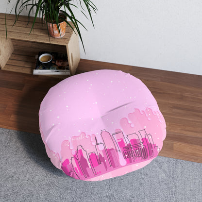 PinkDrip HTX Tufted Floor Pillow, Round