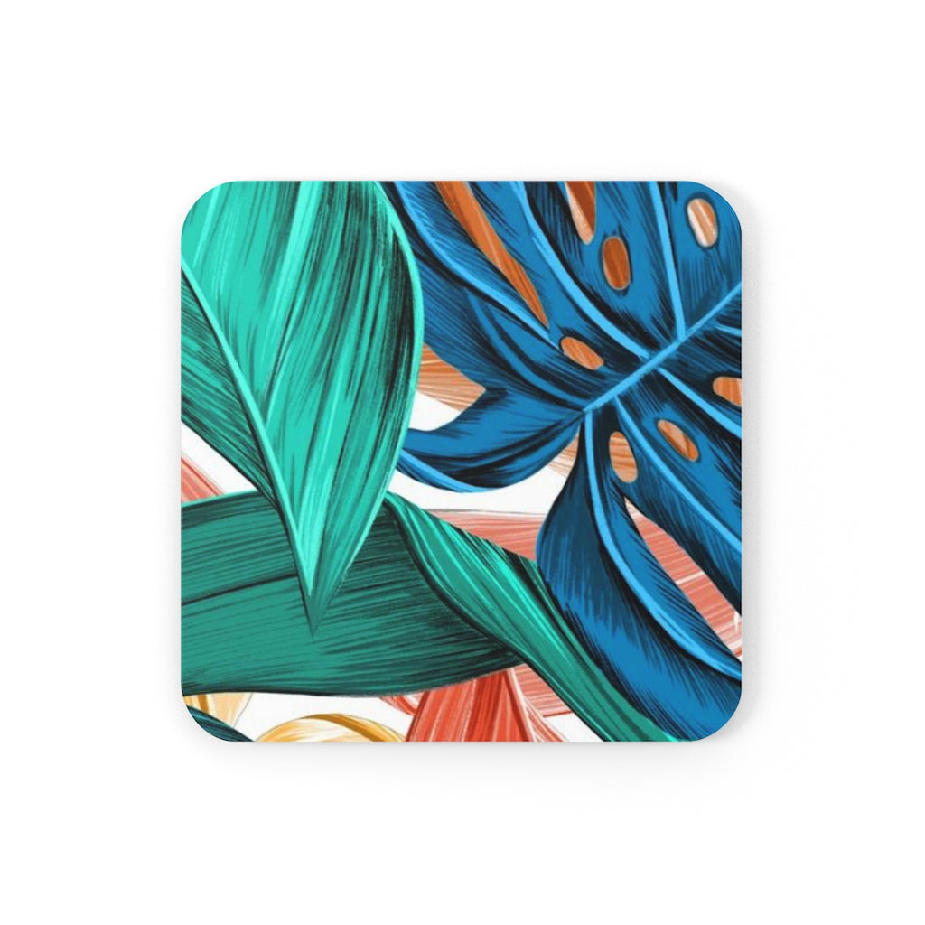 Vibrant Leaf Pattern Coaster Cork Back