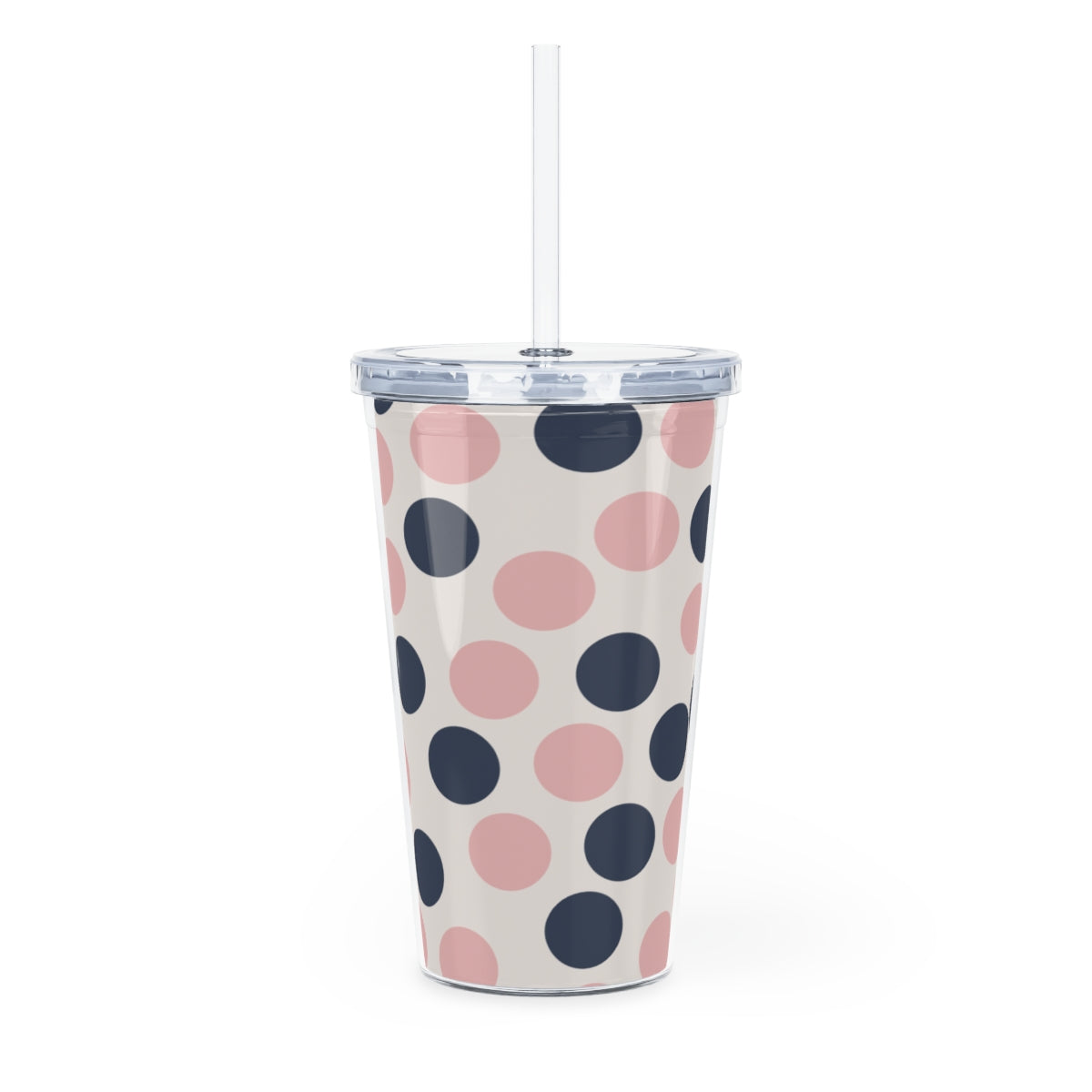 Polka Dotted Plastic Tumbler with Straw