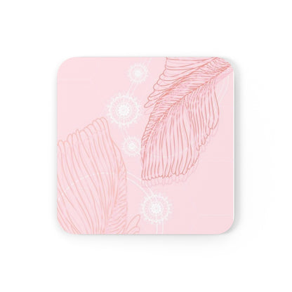 Pink Leaf Hippie Pattern Coaster Cork Back