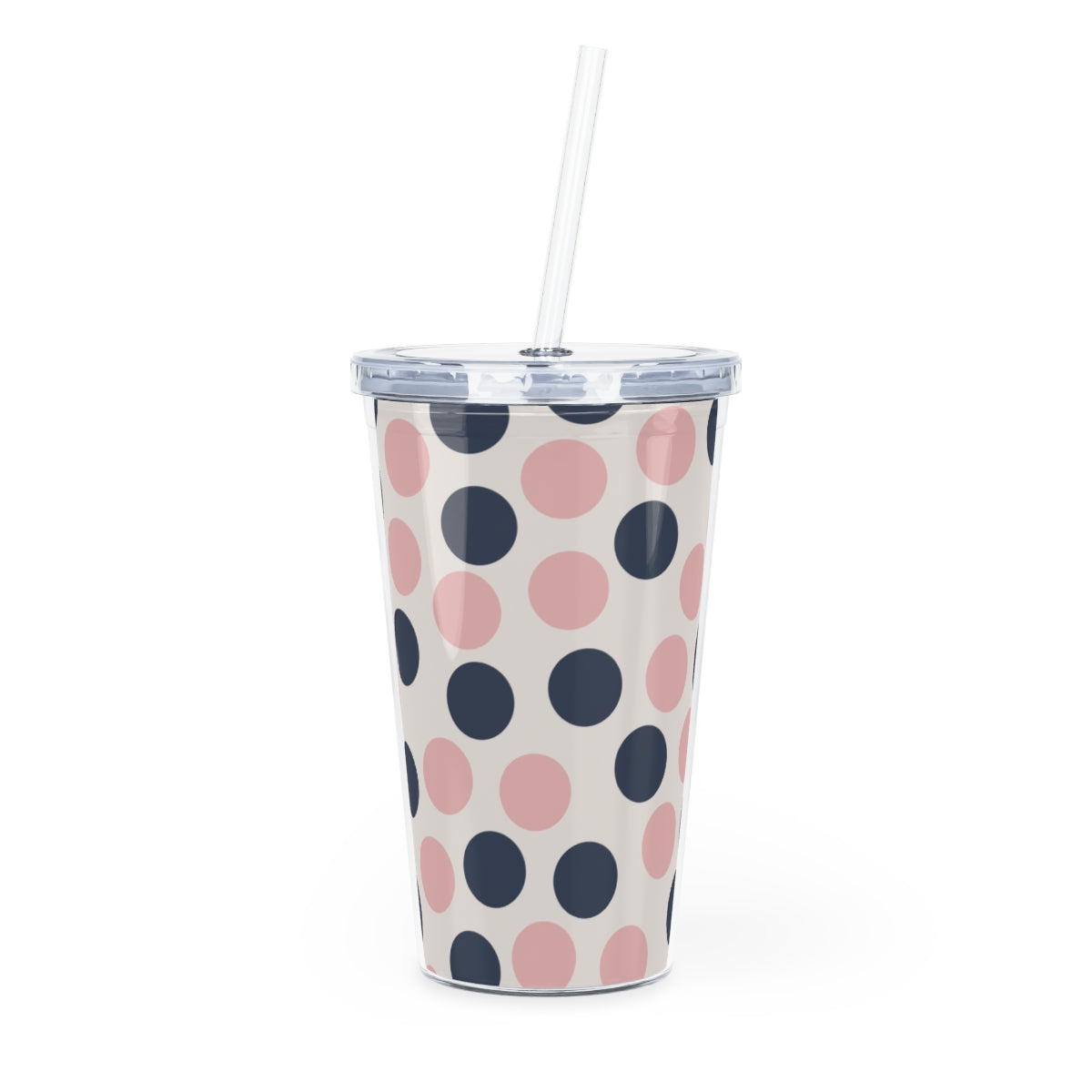 Polka Dotted Plastic Tumbler with Straw